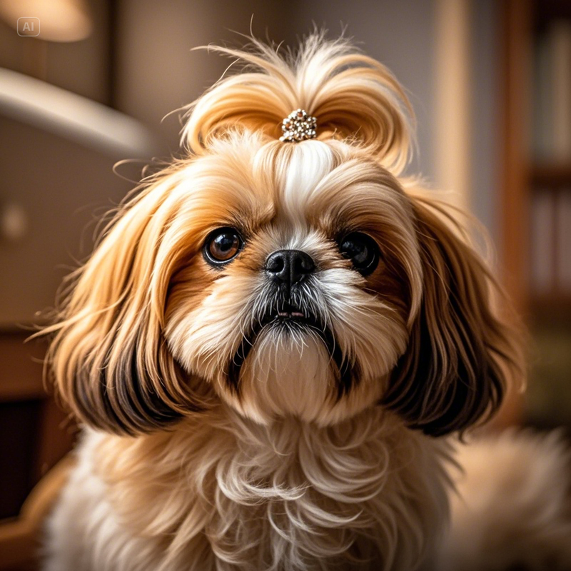 a dog with a hair bow