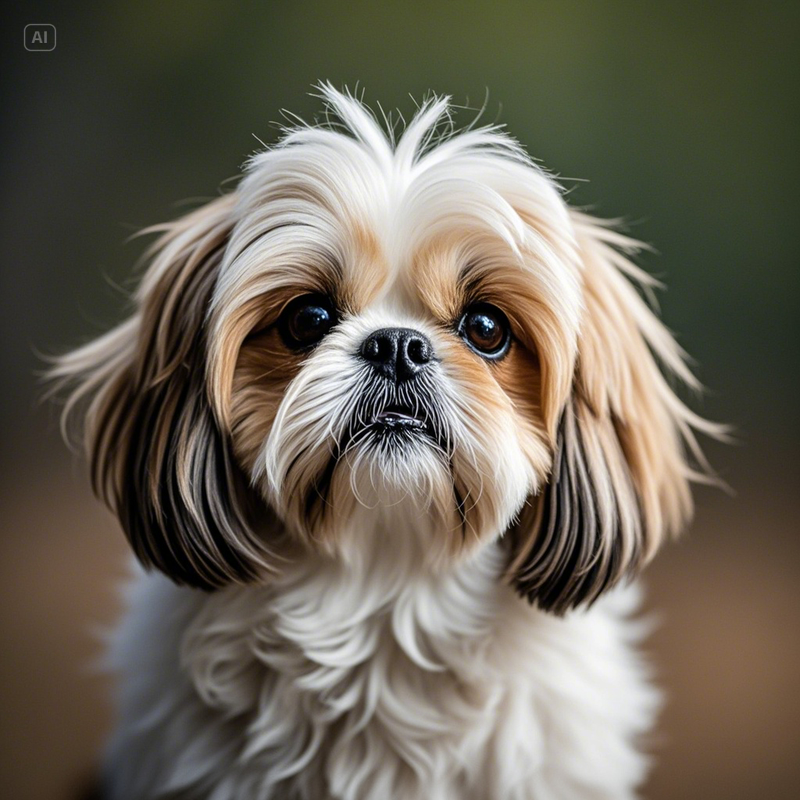 a dog looking up with long hair