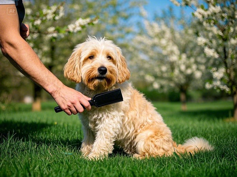 a person brushing a dog