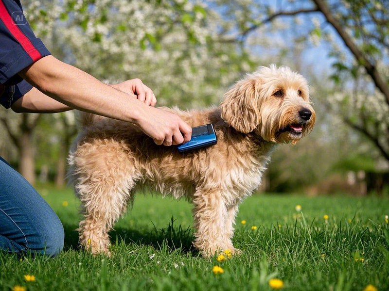 a person brushing a dog